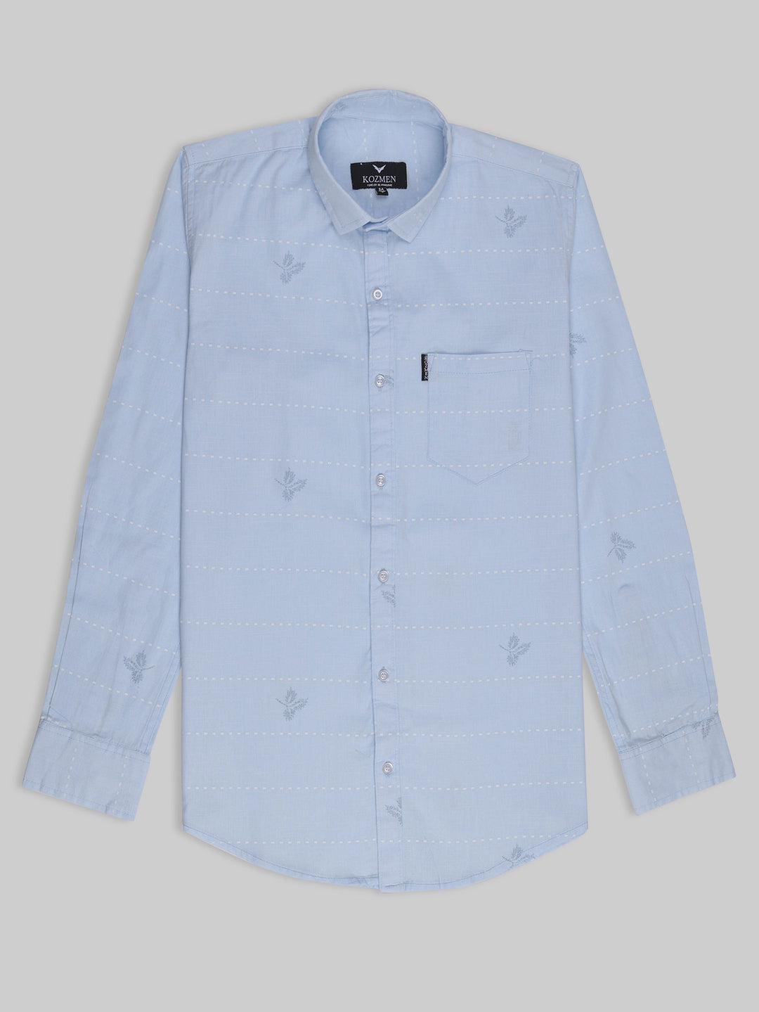 Sky Blue Color Casual Maple Leaf Print Shirt