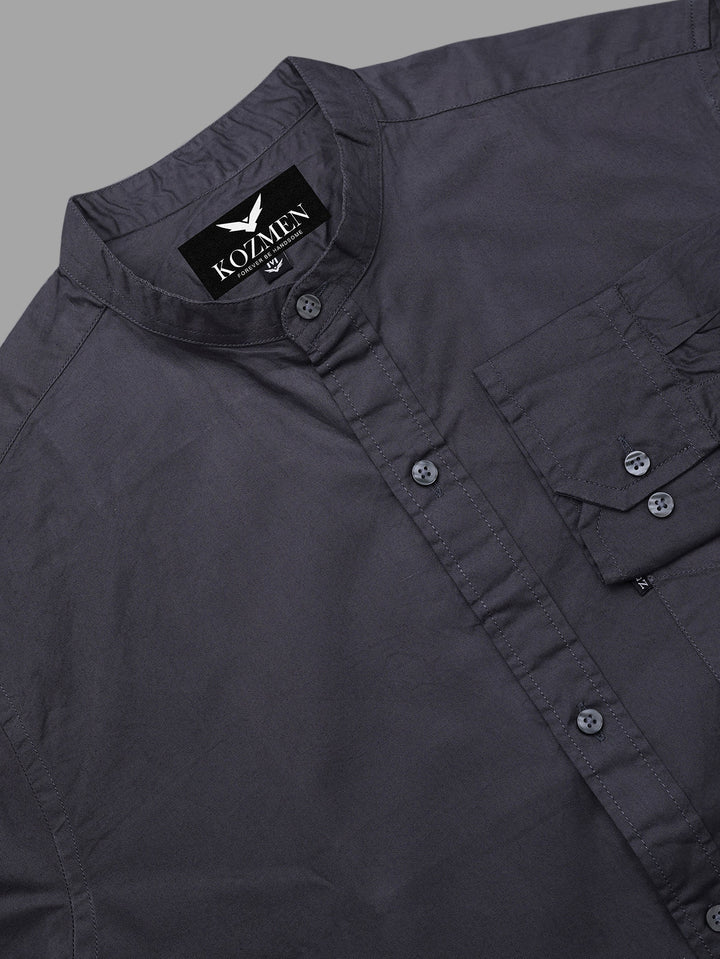 Shadow Black Premium Super Soft Solid Cotton Mandarin Collar Shirt