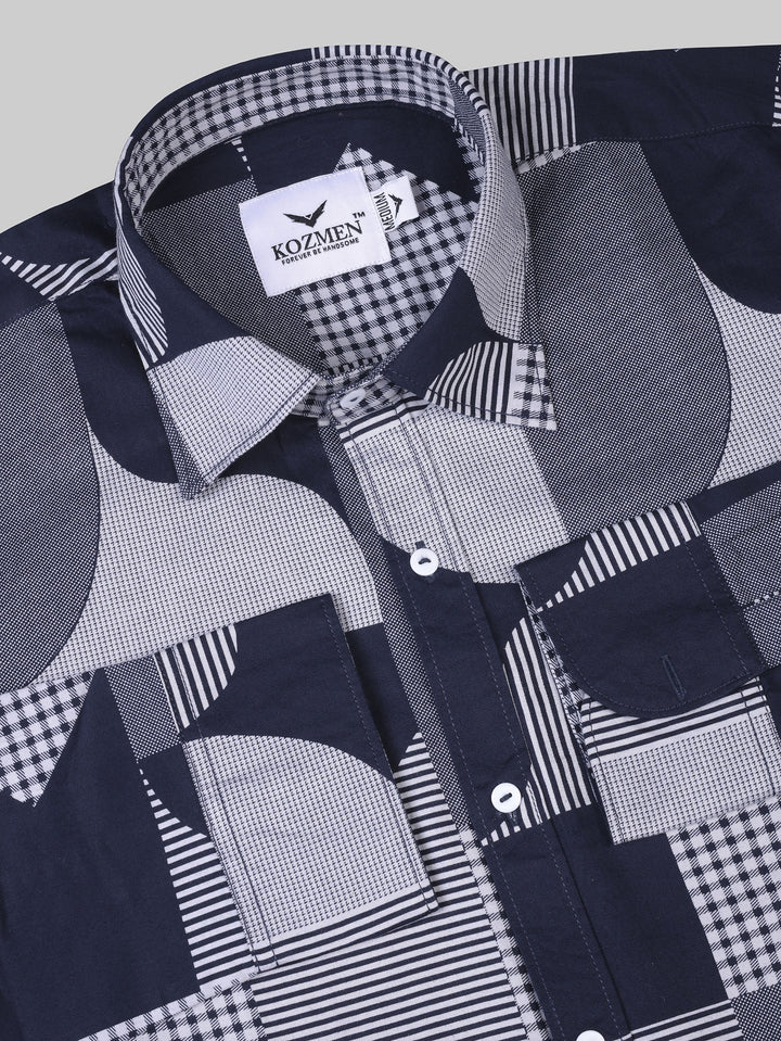Blue & white Geometric Graphic Abstract Printed Full Sleeve Shirt.