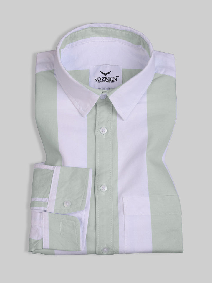 Light Green with White London Striped Cotton Shirt