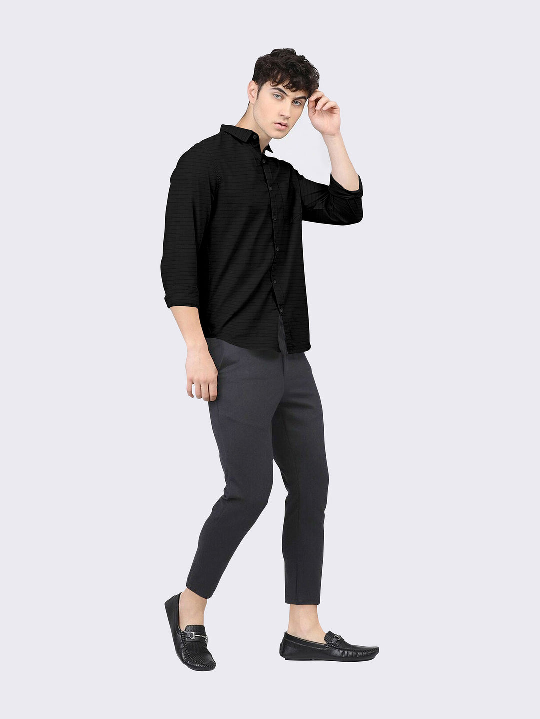 Black Color Weft Dobby Soft Cotton Solid Shirt
