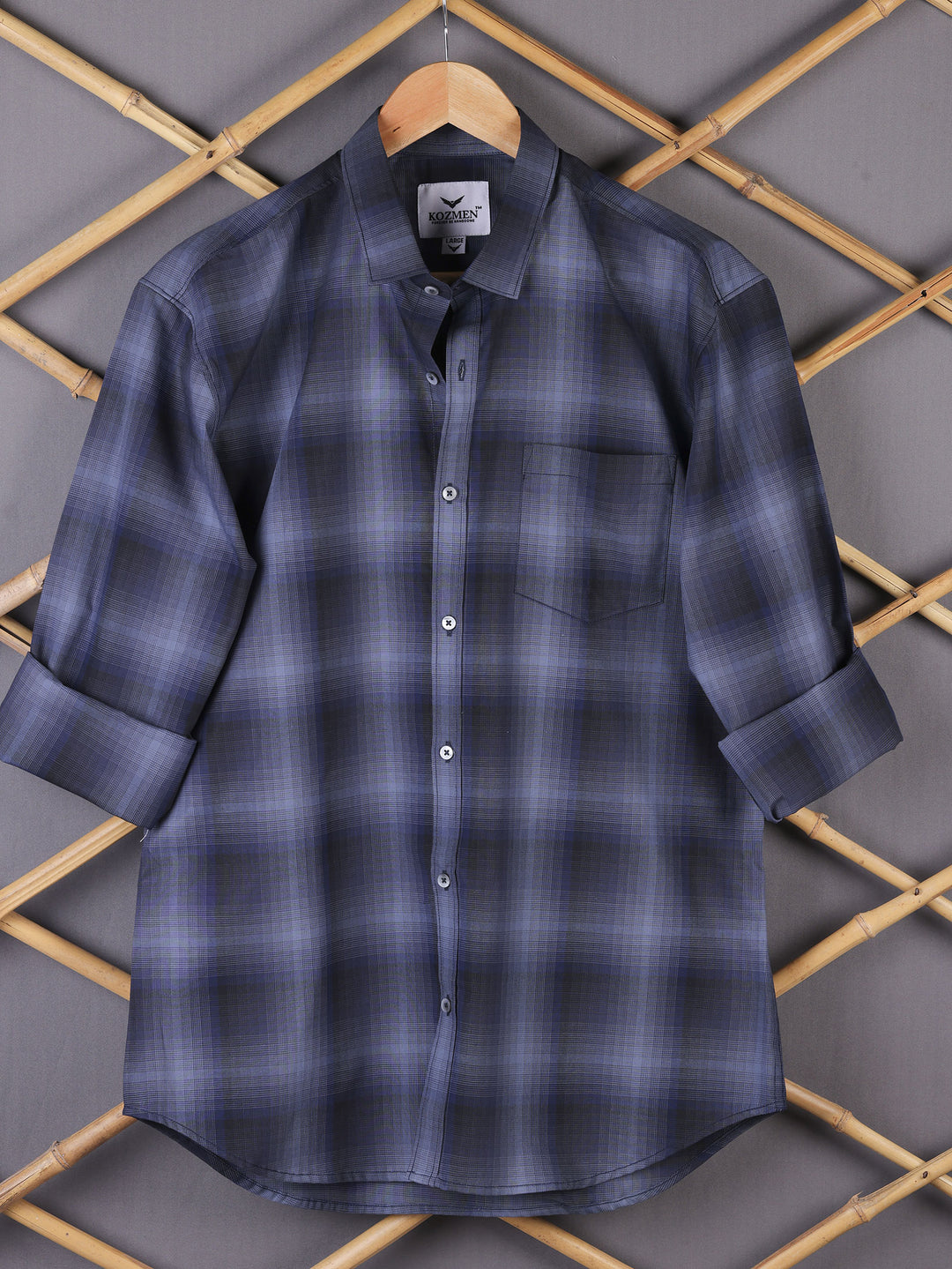 NAVY BLUE CHECKED COTTON CASUAL SHIRT