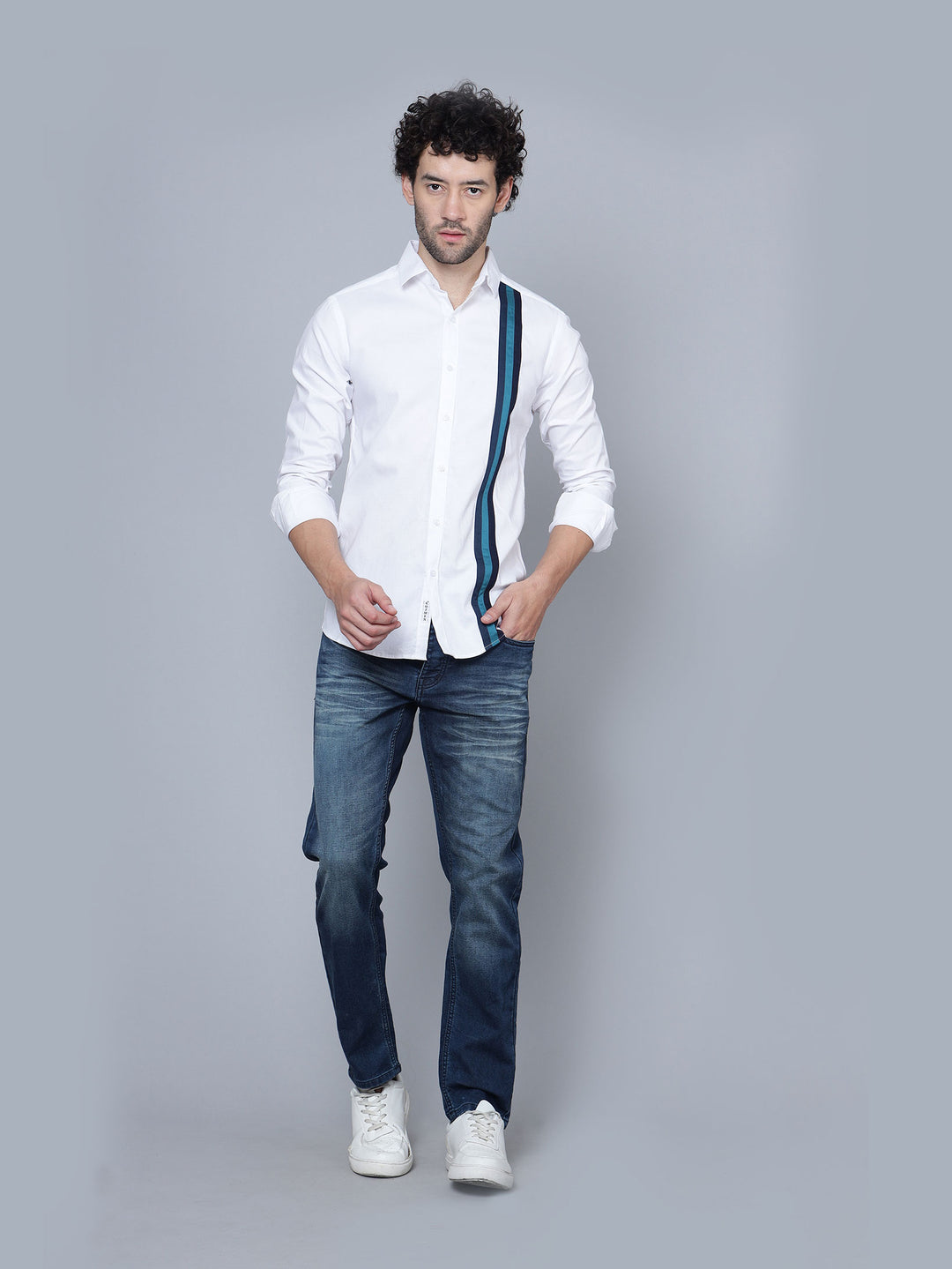 Designer Blue Stripe Cotton White Shirt