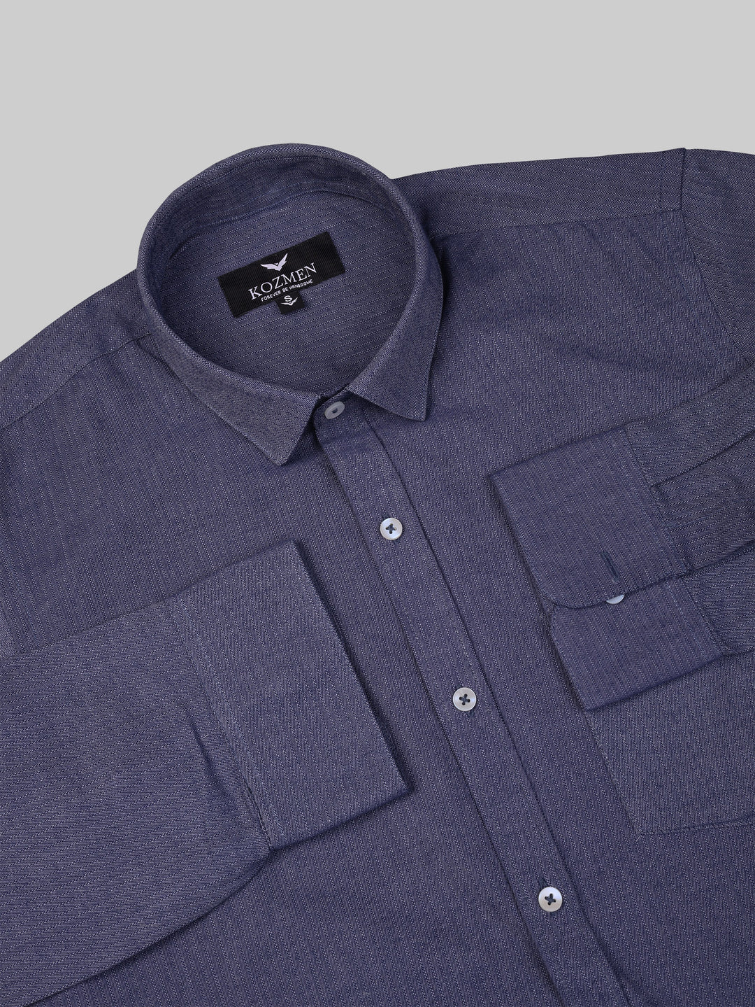 Zig Zag Pattern Denim Blue Cotton Shirt