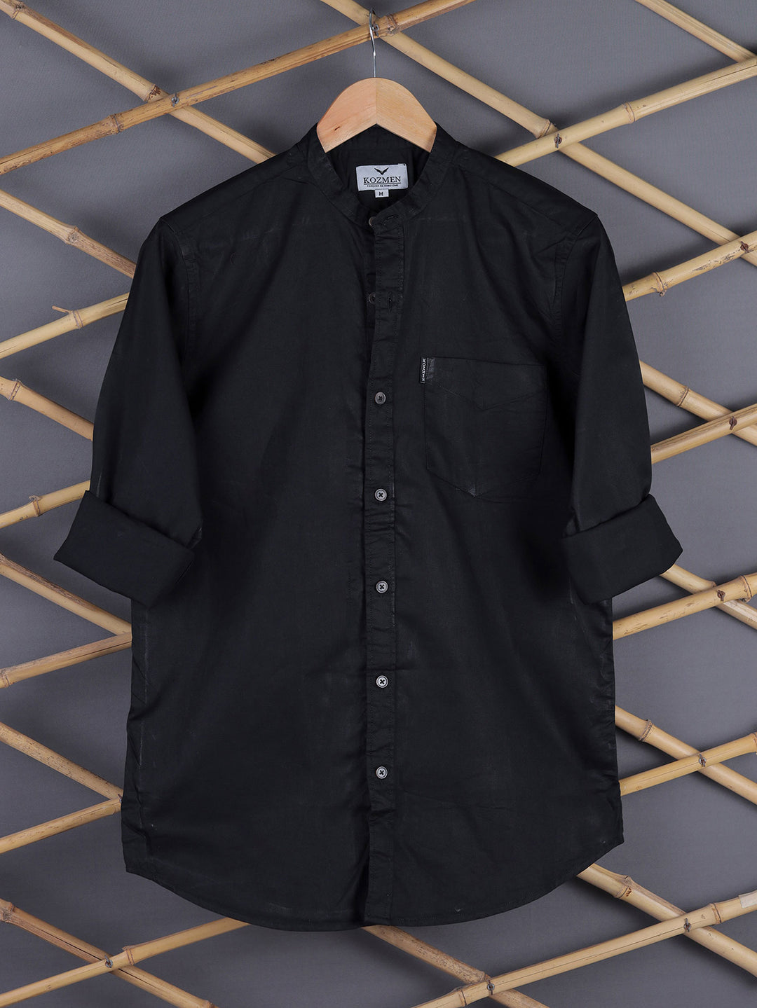 Charcoal Black Premium Super Soft Solid Cotton Mandarin Collar Shirt