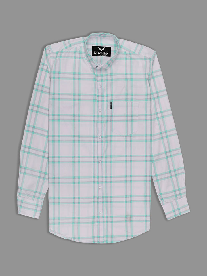 White Color Green Grey Checkered Cotton Casual Shirt