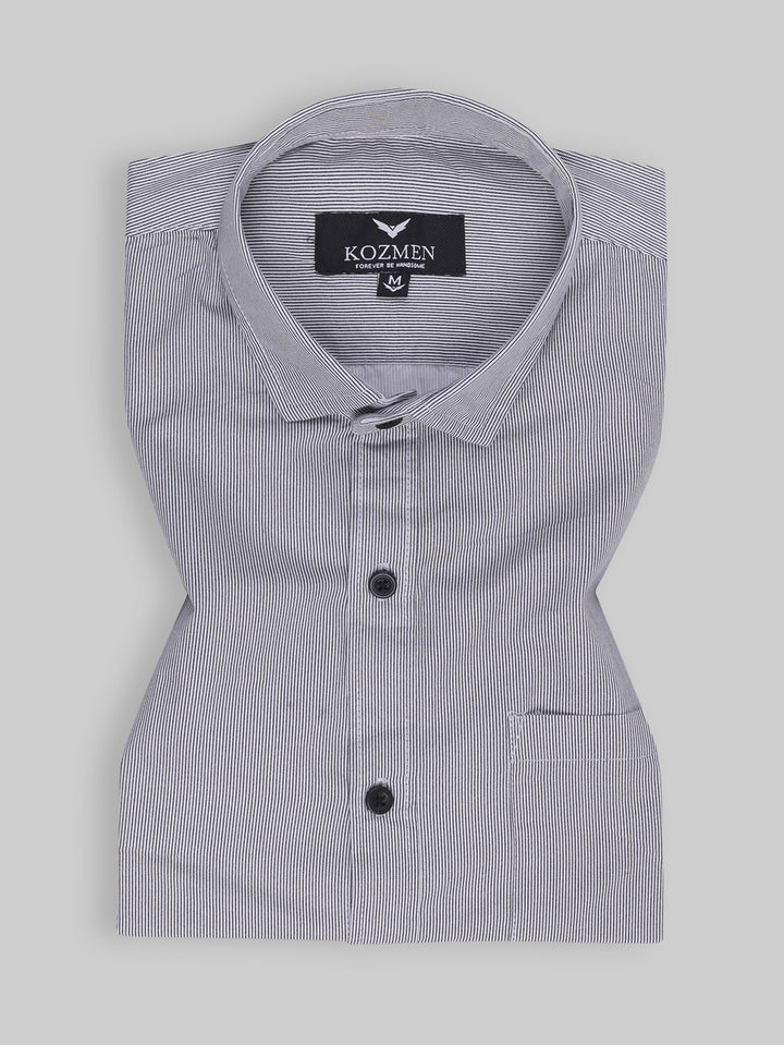Grey Banker Striped Mens Cotton Casual Shirt