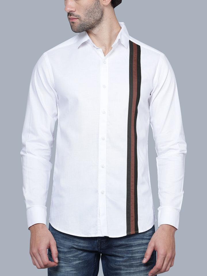 Designer Brown Stripe Cotton White Shirt