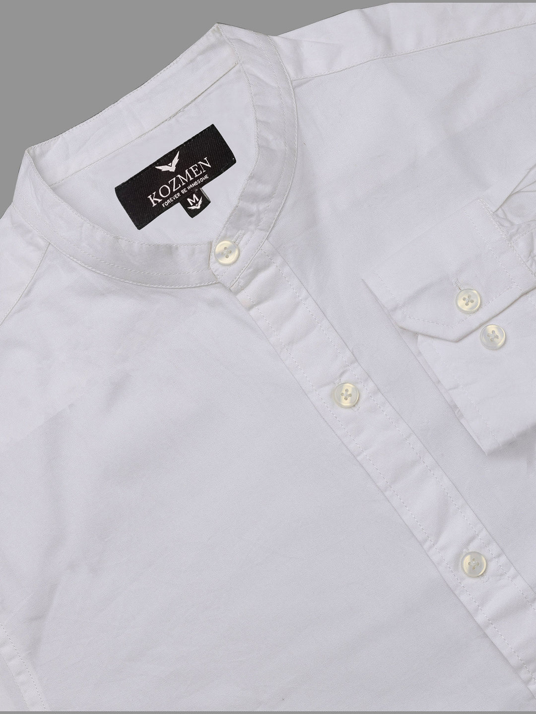 White Premium Super Soft Solid Cotton Mandarin Collar Shirt