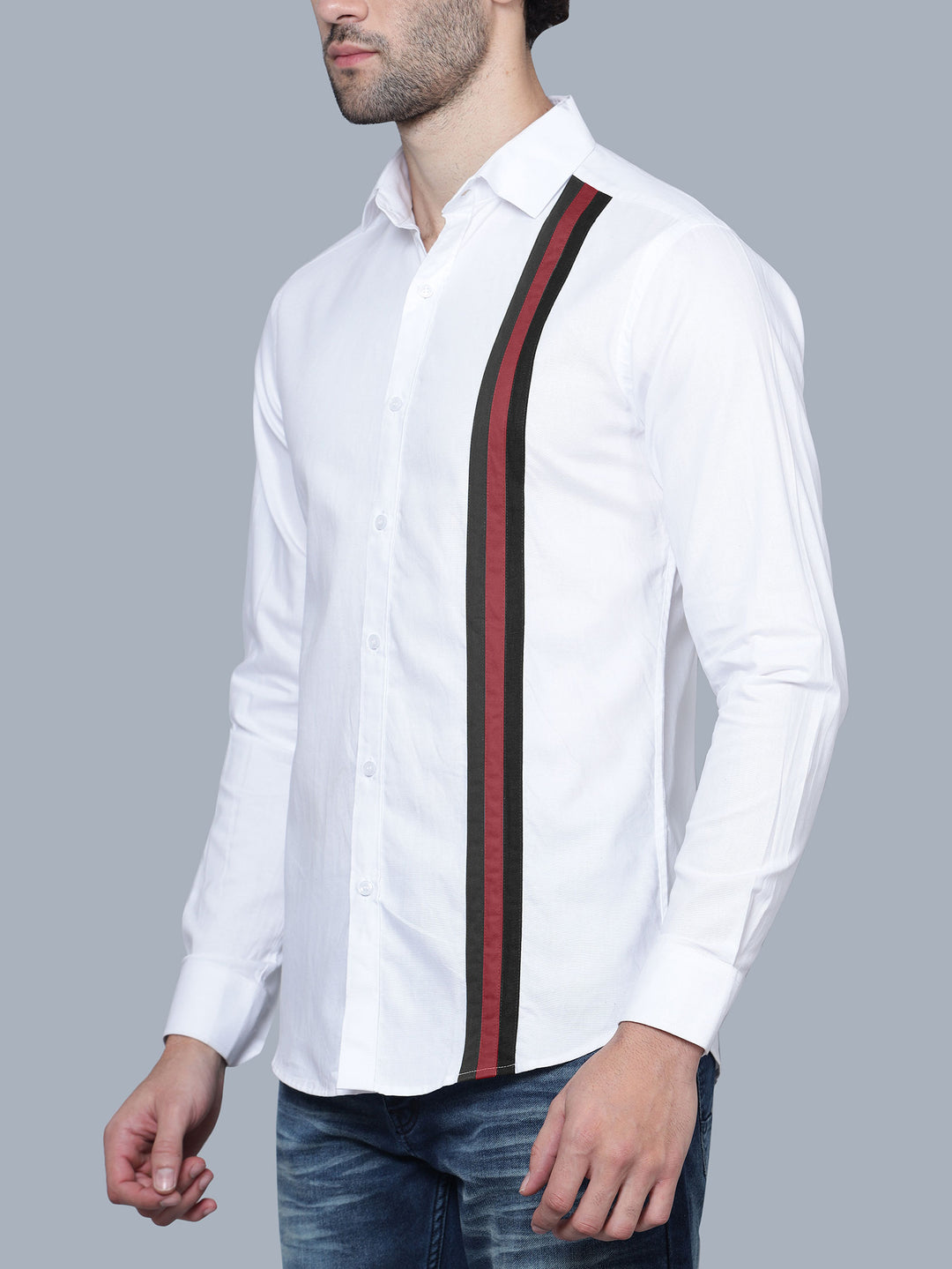 Designer Red Stripe Cotton White Shirt