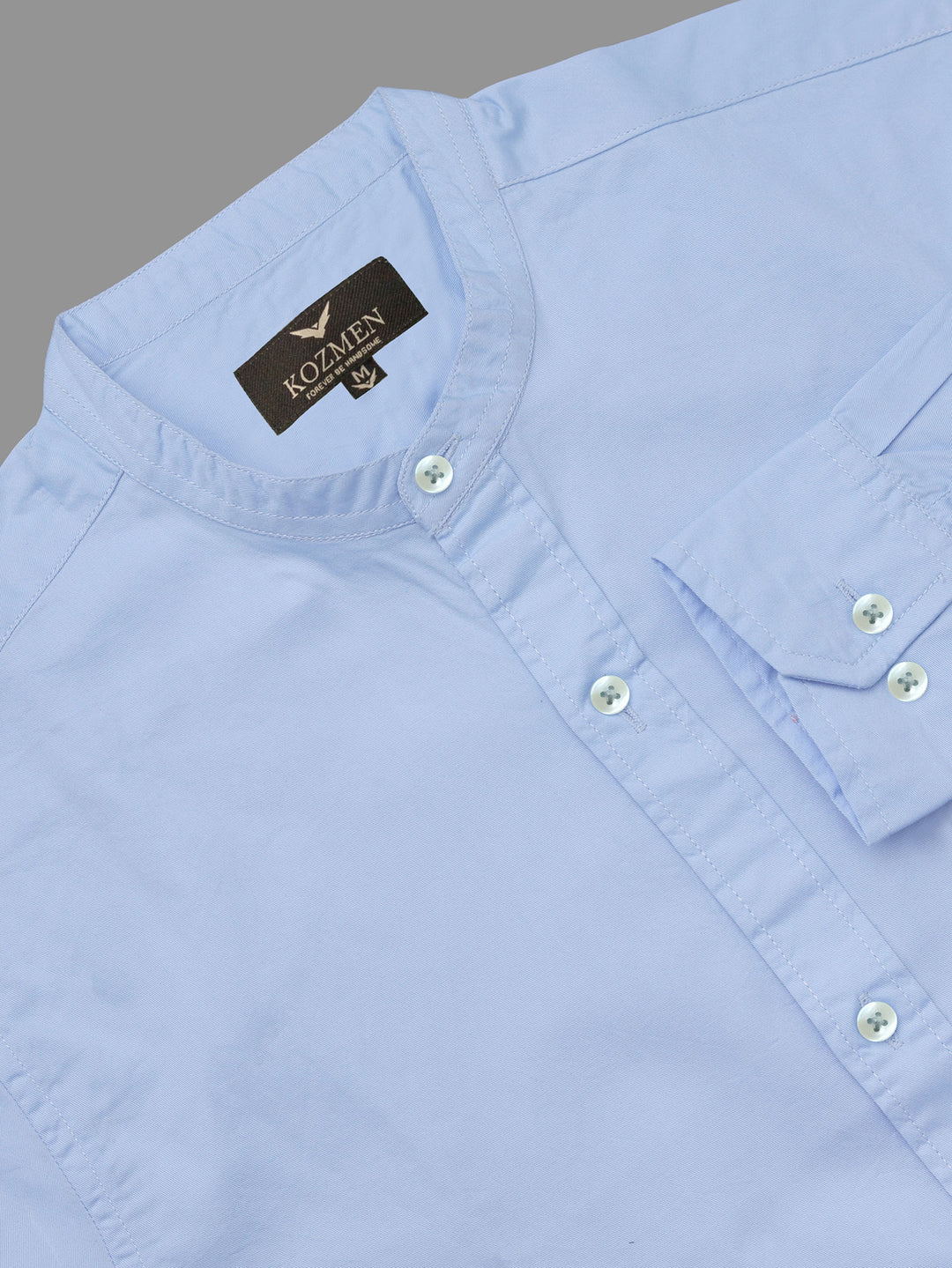 Maya Blue Premium Super Soft Solid Cotton Mandarin Collar Shirt