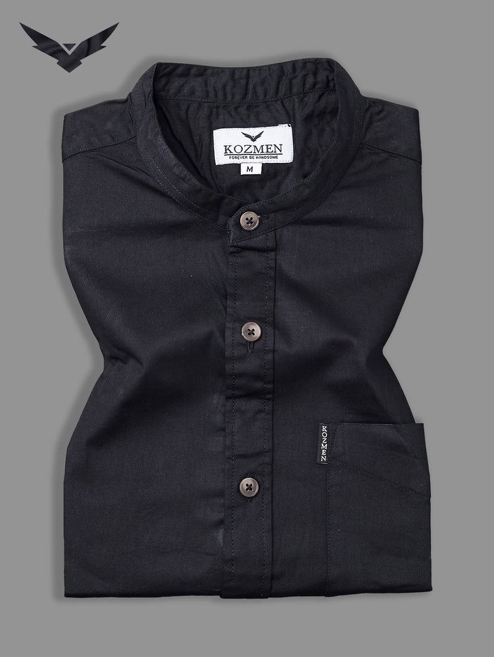 Charcoal Black Premium Super Soft Solid Cotton Mandarin Collar Shirt