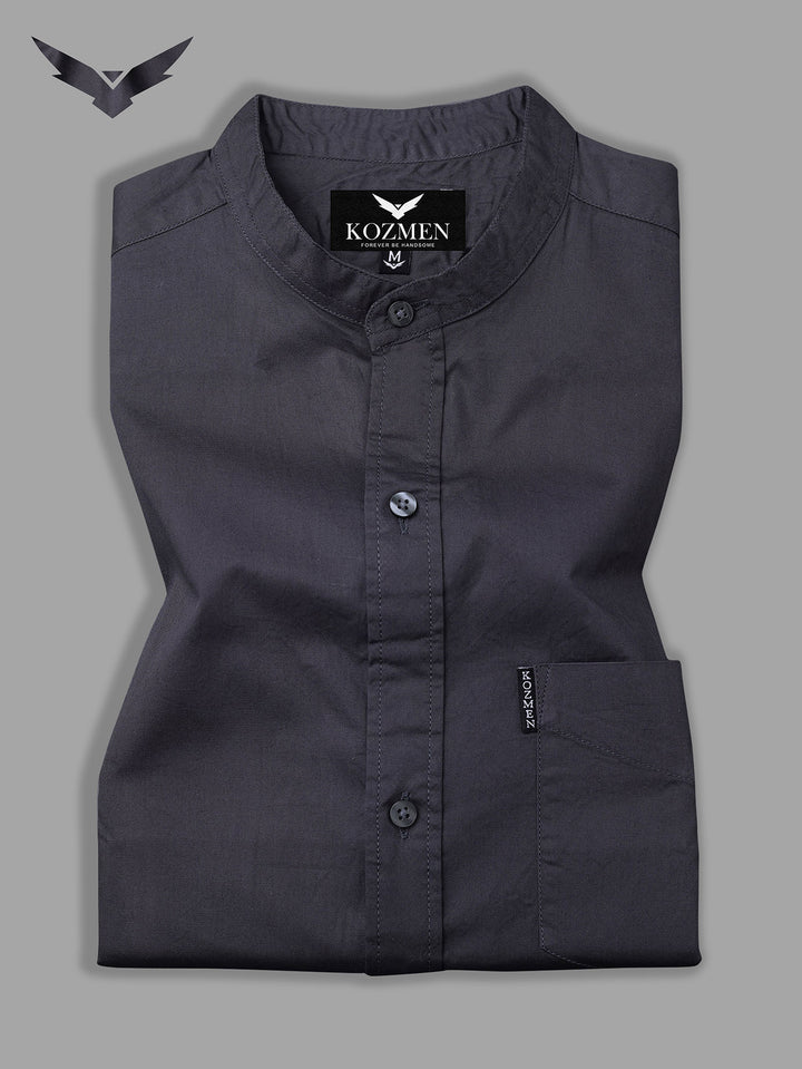 Shadow Black Premium Super Soft Solid Cotton Mandarin Collar Shirt