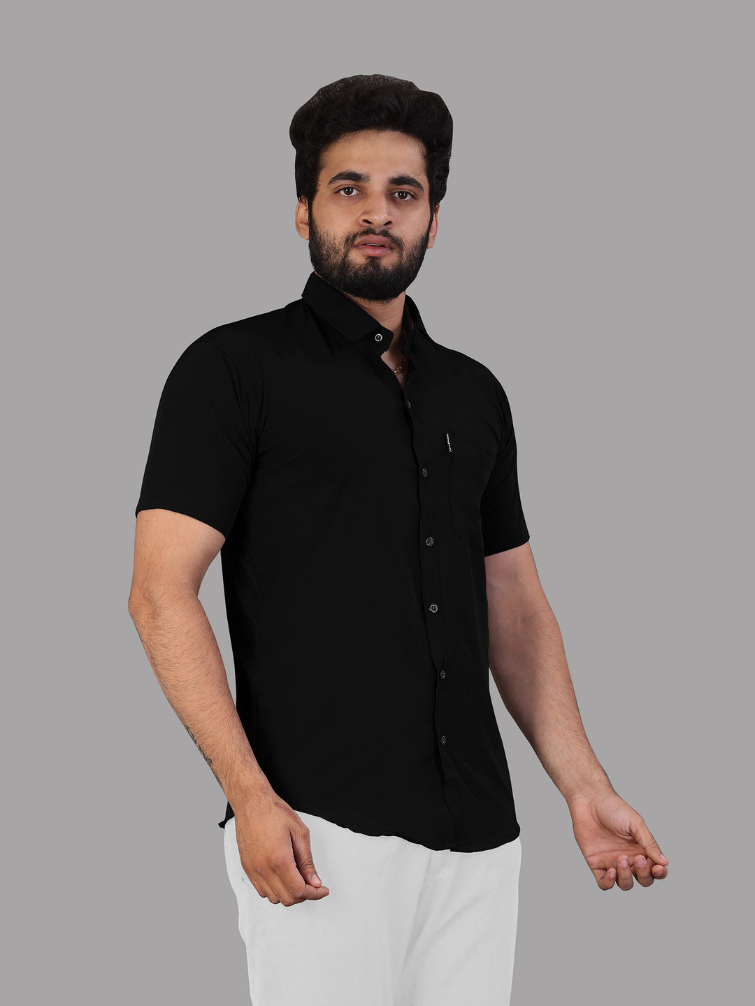 Black Expandable Short Sleeve Shirt