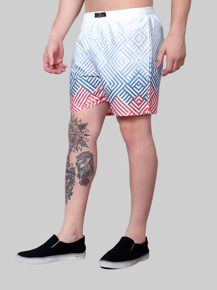 Red, Blue and White Geometric Cotton Boxer