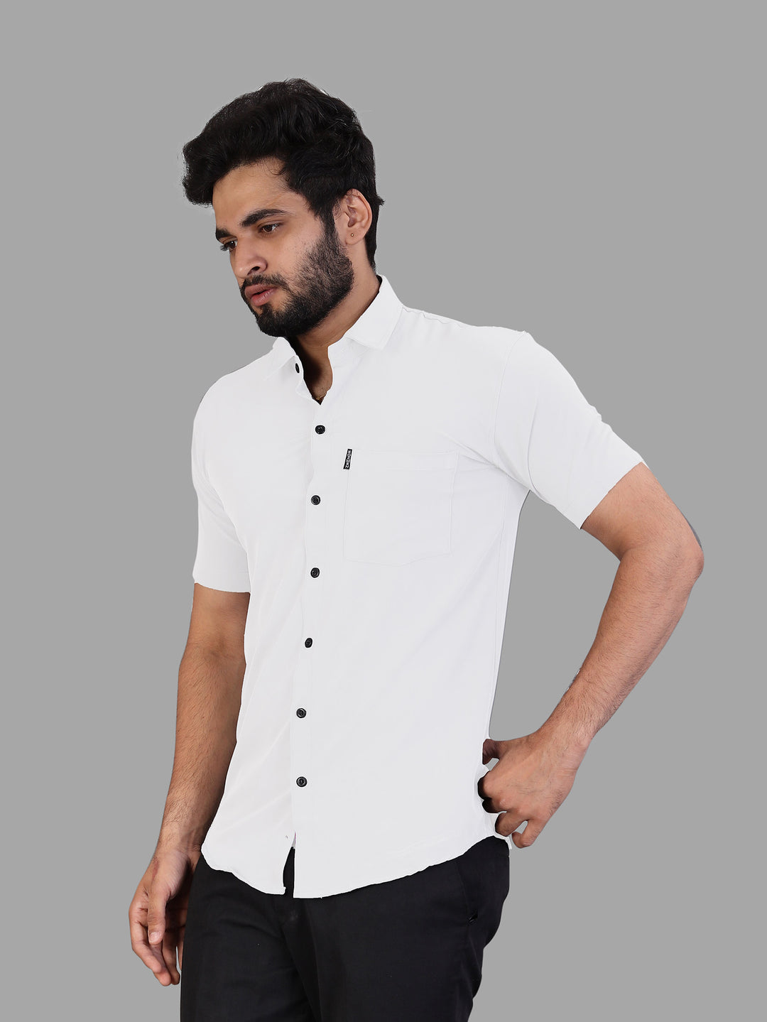 White Expandable Short Sleeve Shirt