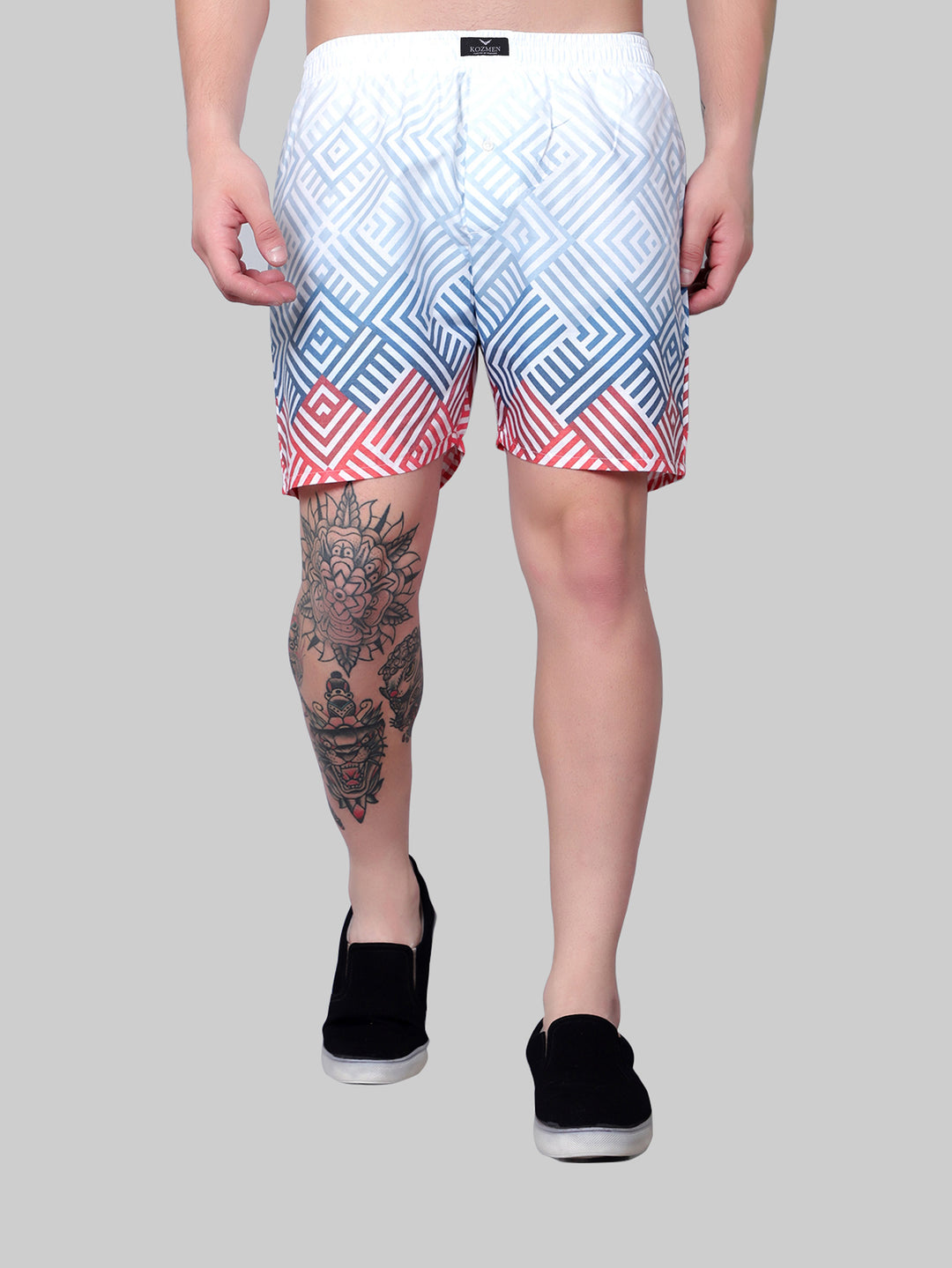 Red, Blue and White Geometric Cotton Boxer