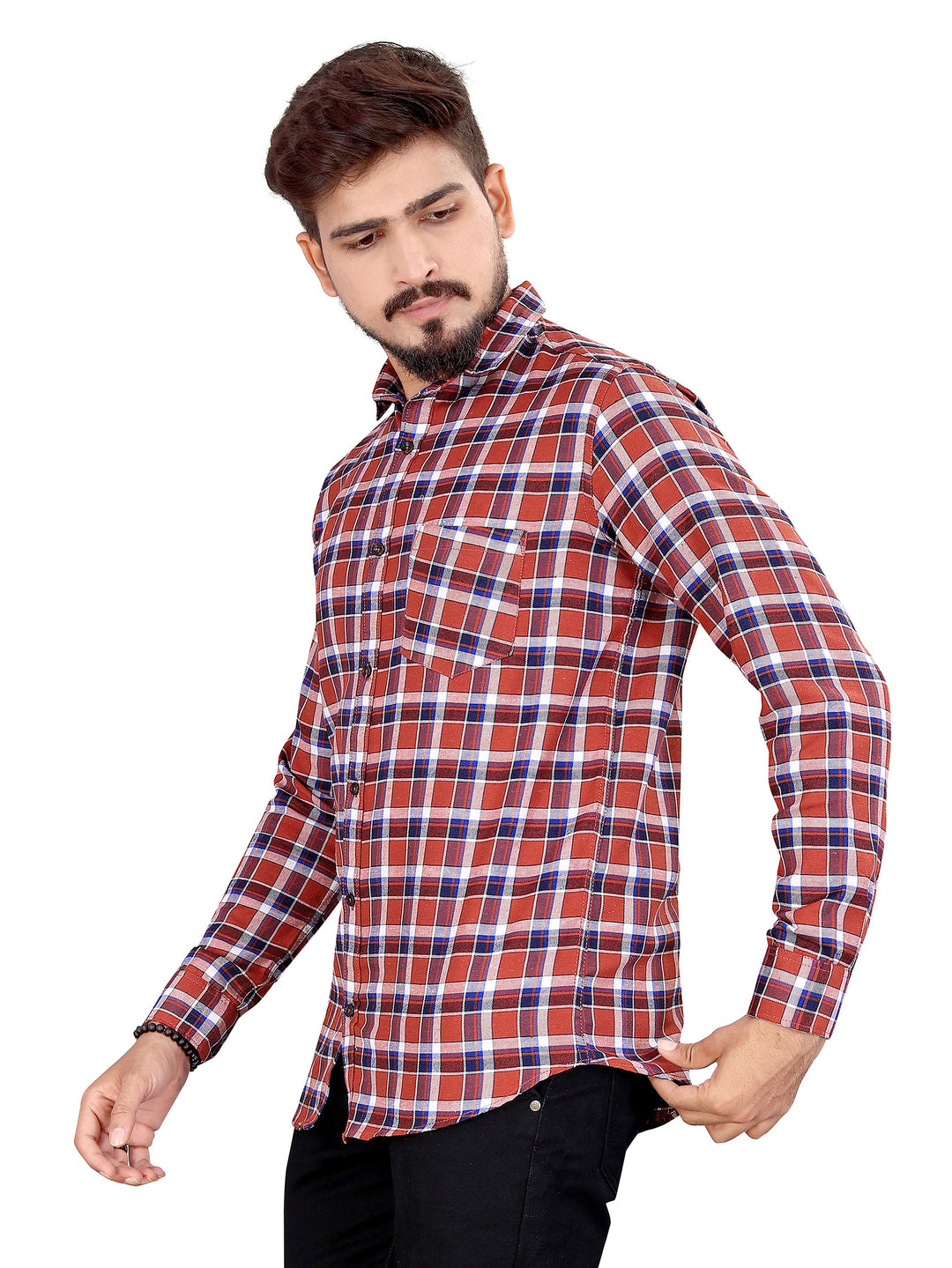 Maroon and Blue Gingham Checked Shirt