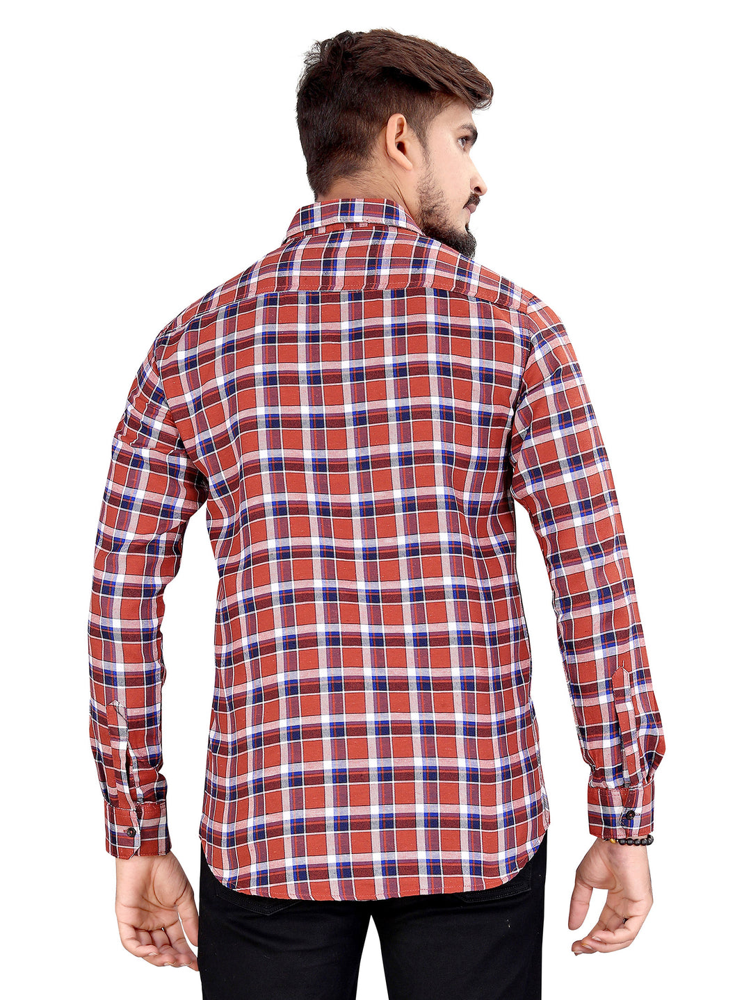 Maroon and Blue Gingham Checked Shirt