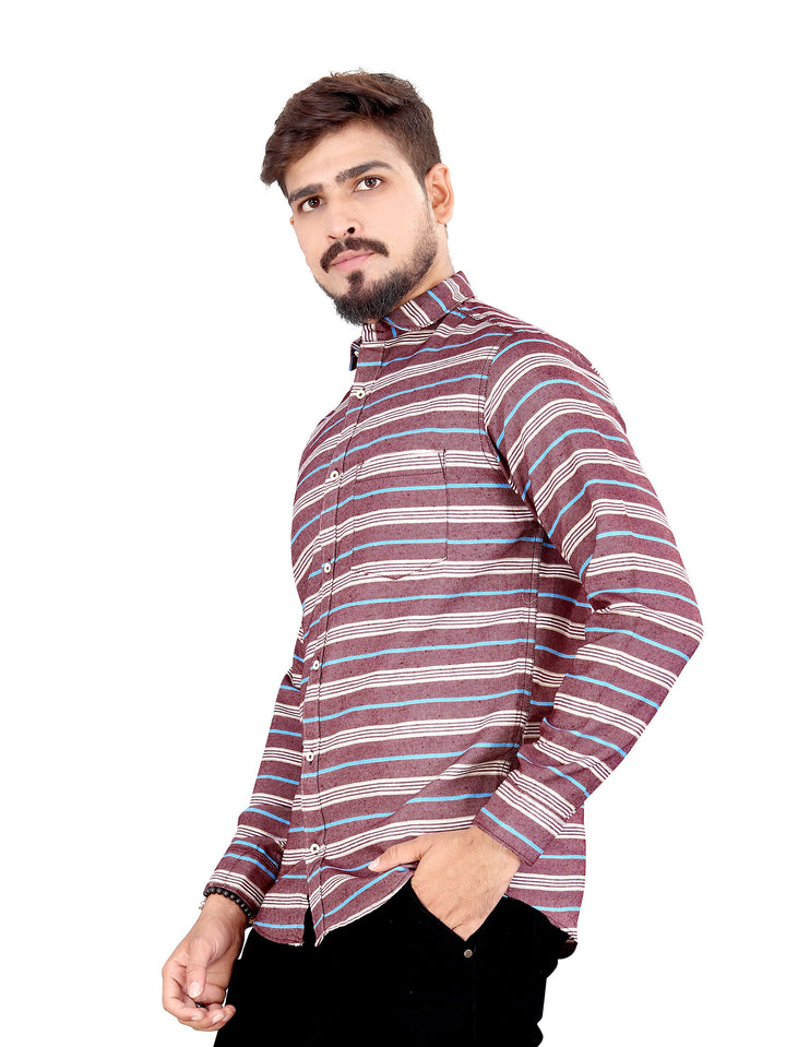 Dark Mauve Horizontal Multitrack Striped Shirt
