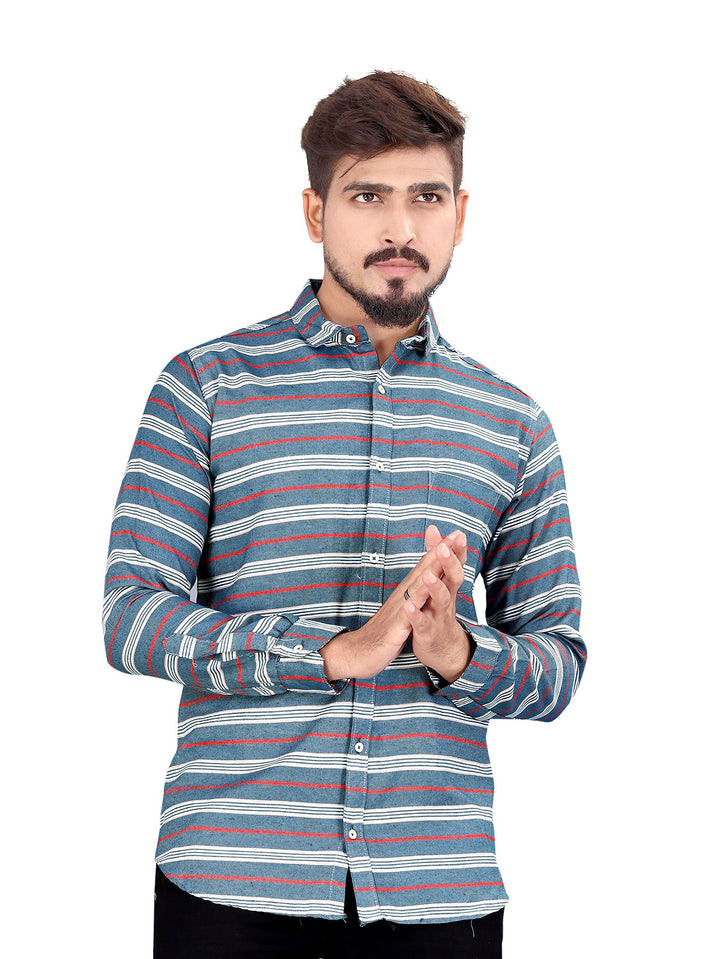 Blue Horizontal Multitrack Striped Shirt