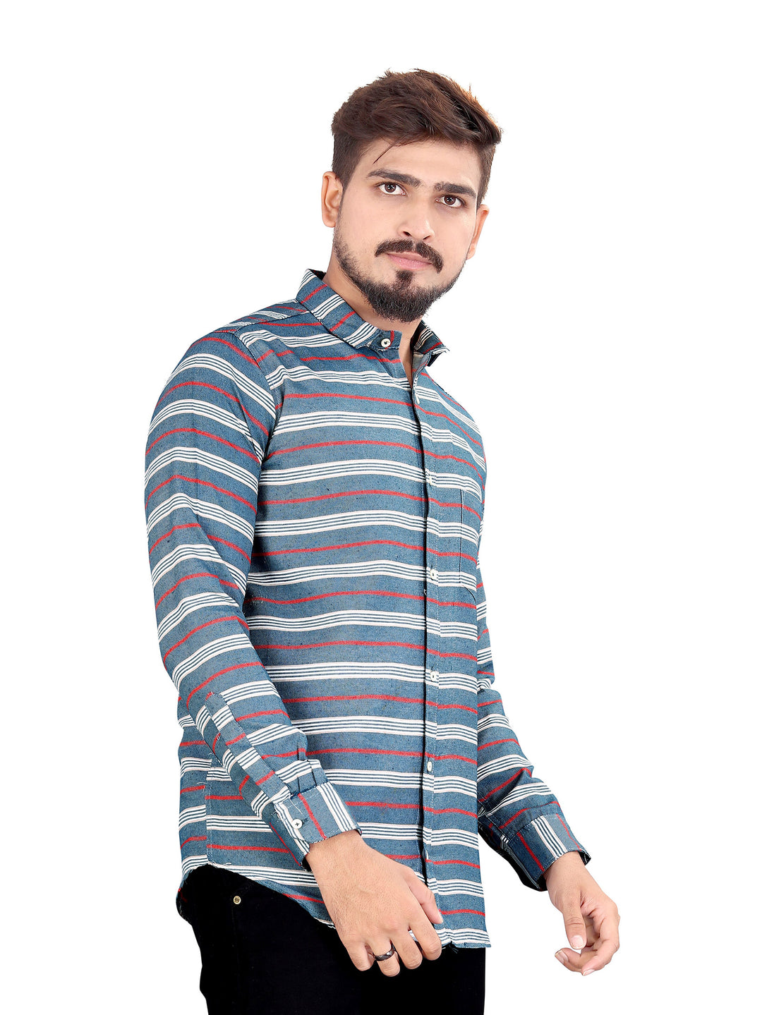 Blue Horizontal Multitrack Striped Shirt