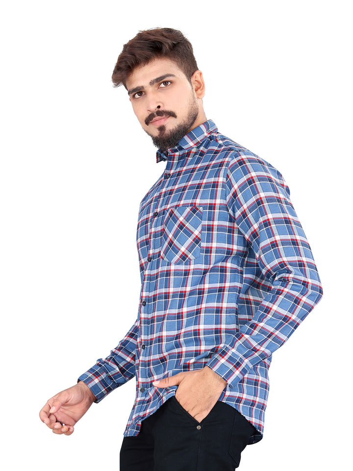 Sky Blue and Red Gingham Checked Shirt
