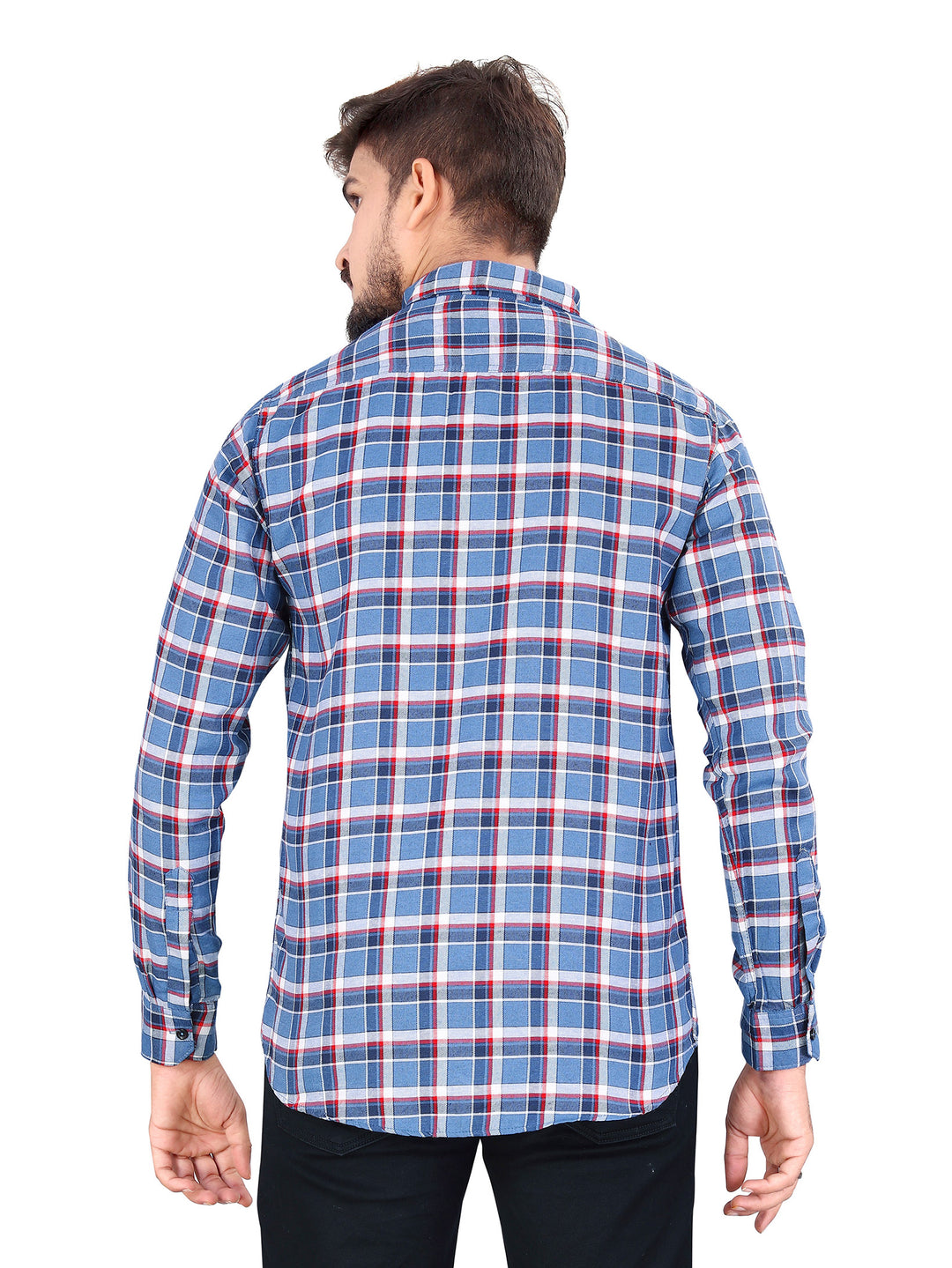 Sky Blue and Red Gingham Checked Shirt
