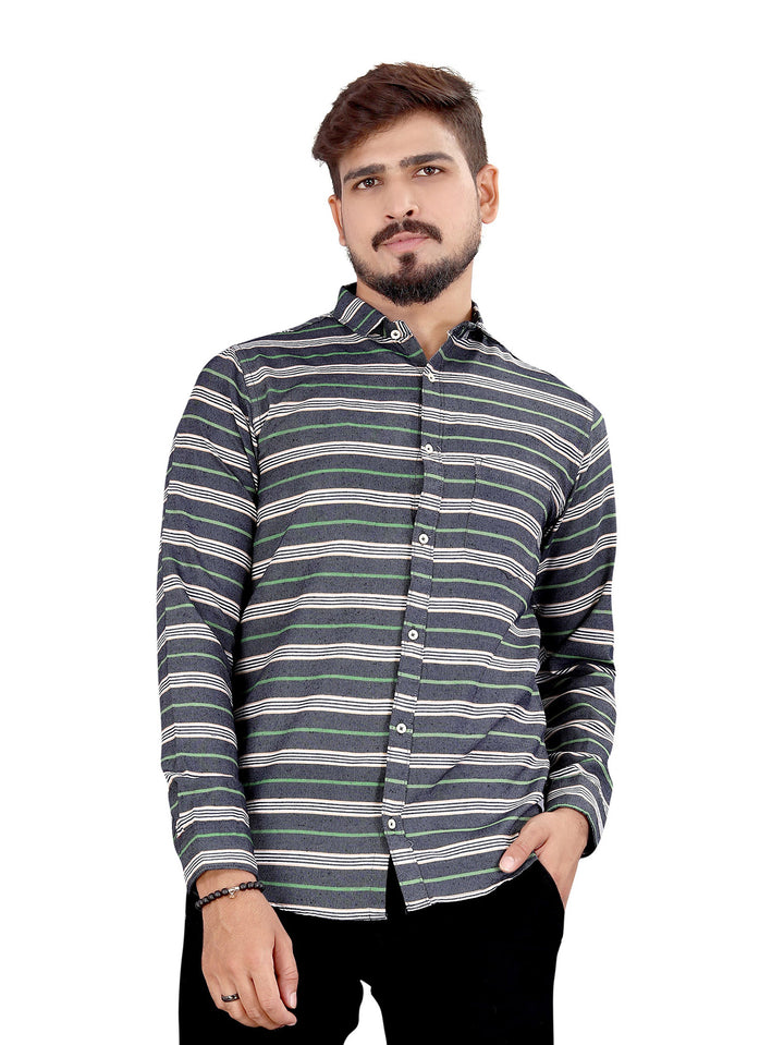Grey Horizontal Multitrack Striped Shirt
