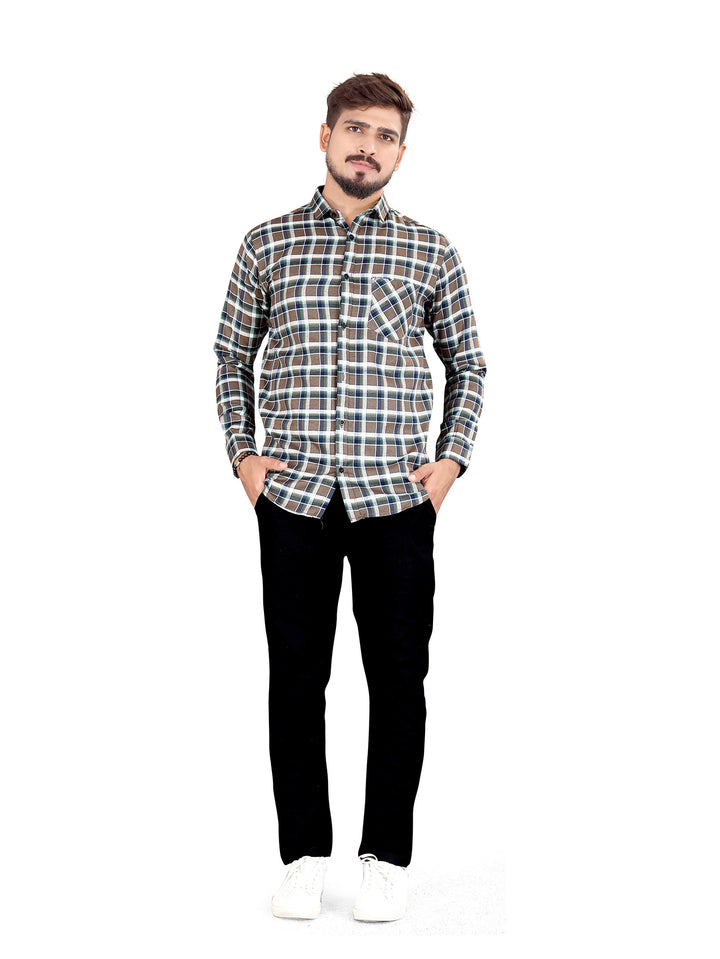 Brown and Green Gingham Checked Shirt