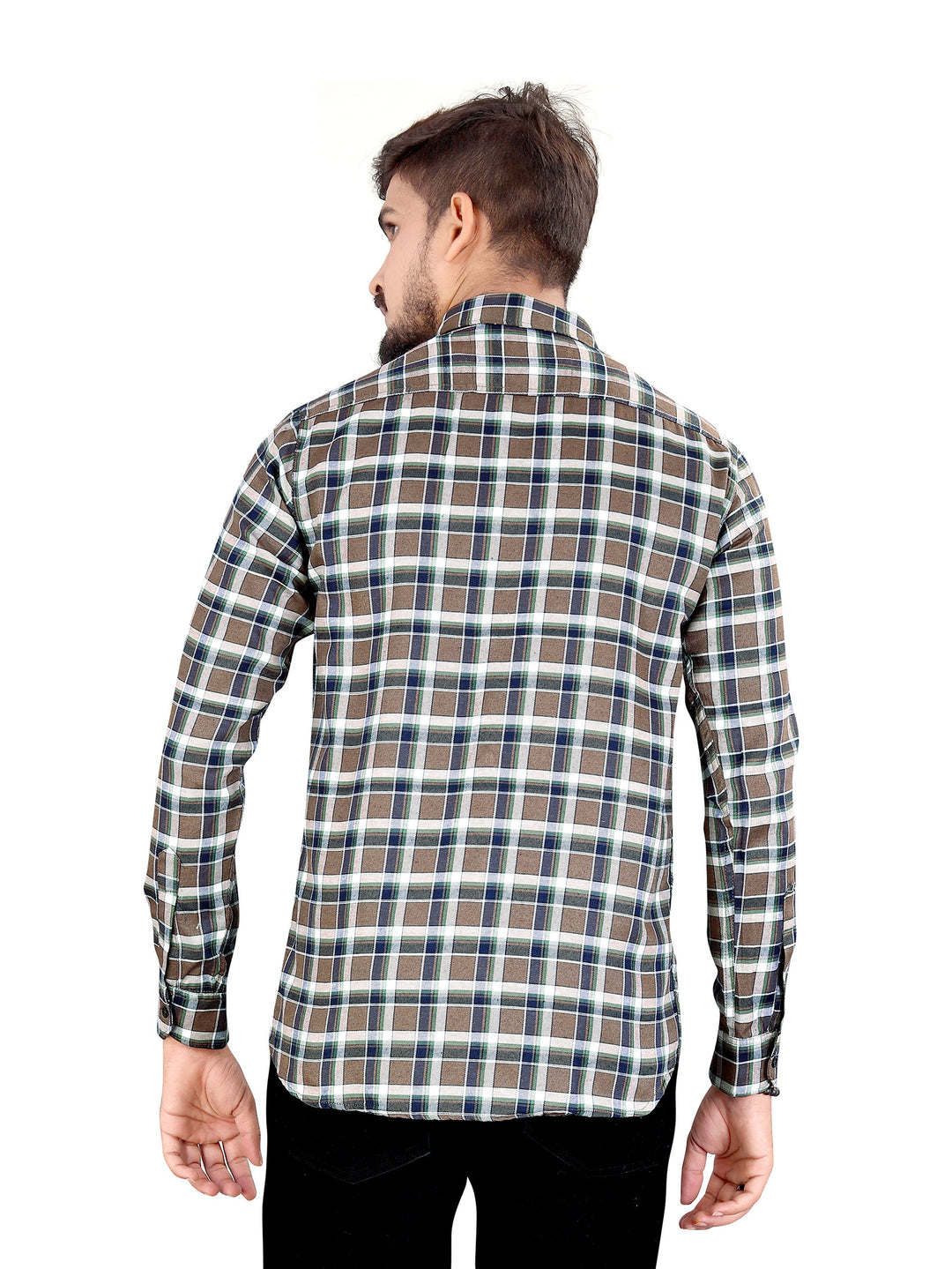 Brown and Green Gingham Checked Shirt