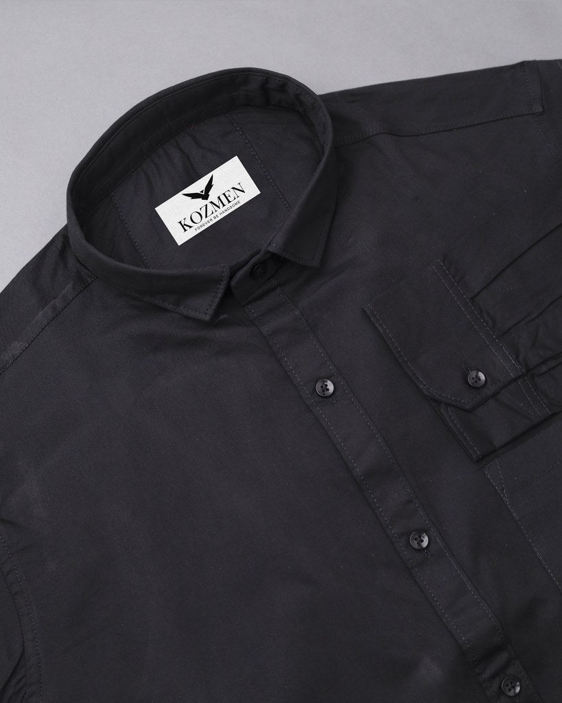Black Color Affordable Solid Cotton Shirt